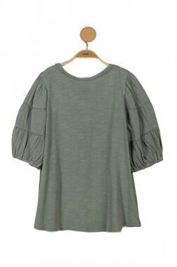 NEW VERY J women's mineral washed puff sleeve top in sage